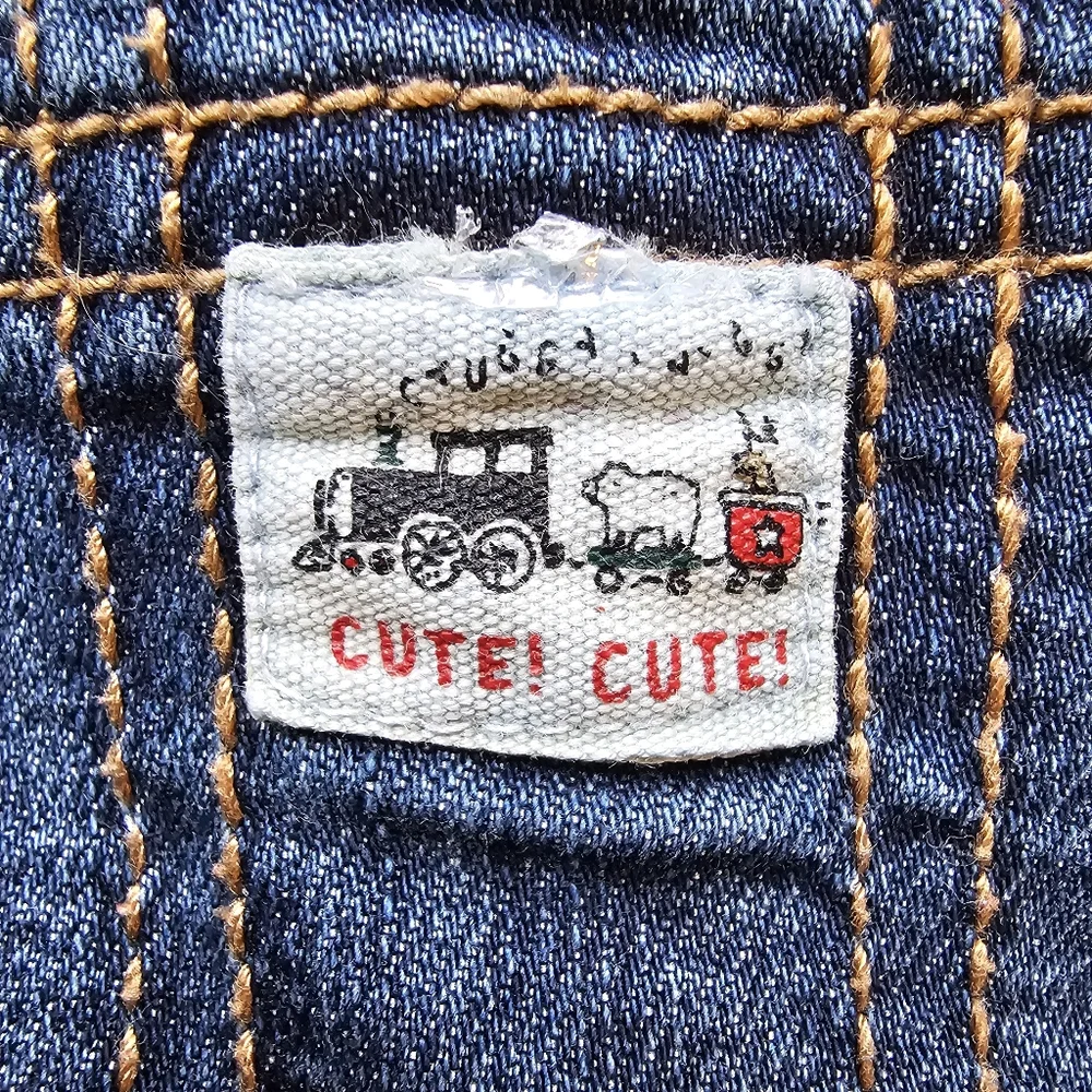 Carter's Blue Denim Red Plaid Train Themed Overalls Toddler/baby Size 18 Months.